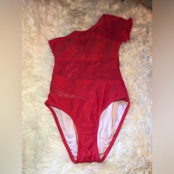 VENUS Red Deep Pink One-Shoulder One Piece Swimsuit - Picture 4 of 15
